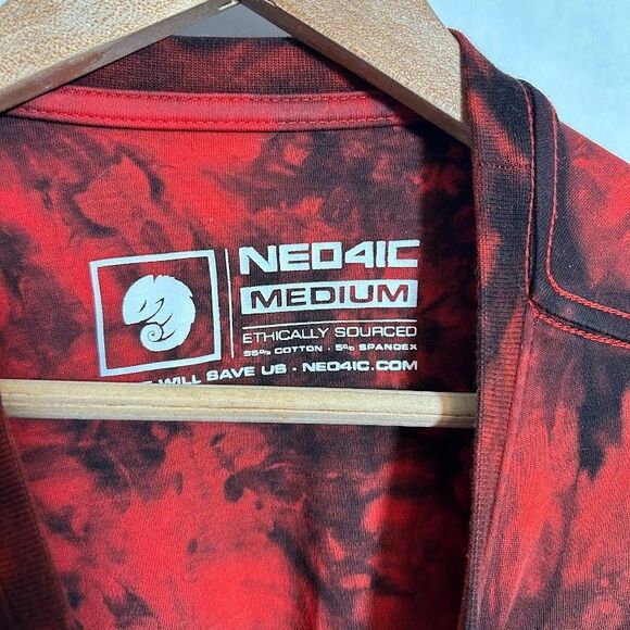 NEO4IC Shirt Mens M Red Tie Dye Short Sleeve Ethical Cotton Spandex Long Tee - Picture 4 of 5